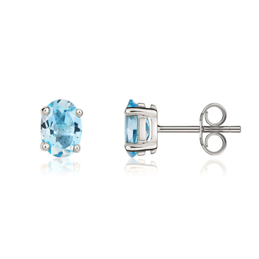 9ct White Gold & Blue Topaz oval Stud Earrings