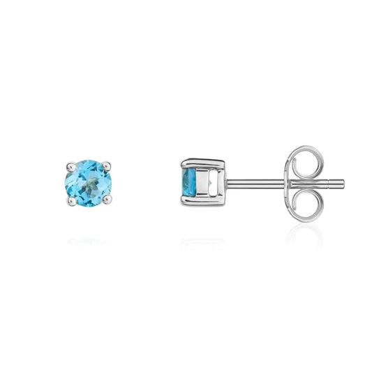 9ct white gold & blue topaz small  claw set stud earrings
