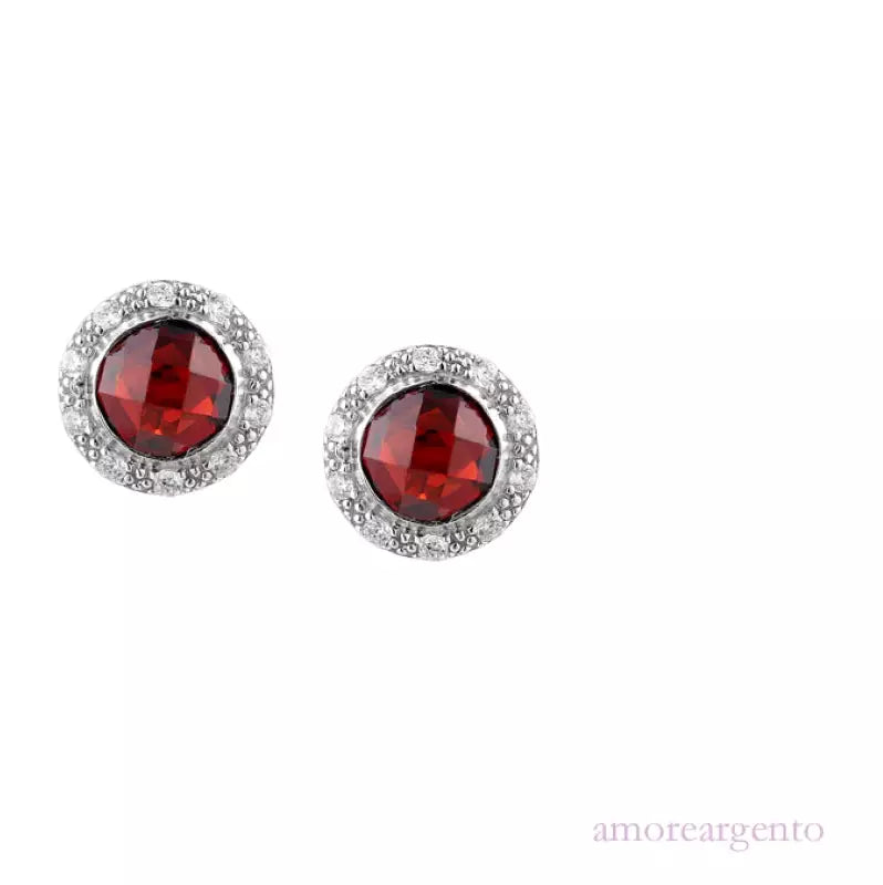 Silver and Garnet with Cubic Zirconia stud earrings