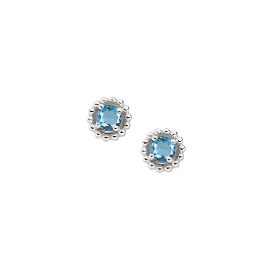 Silver and blue Topaz beaded round stud earrings