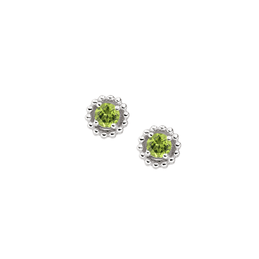 Silver and Peridot beaded round stud earrings
