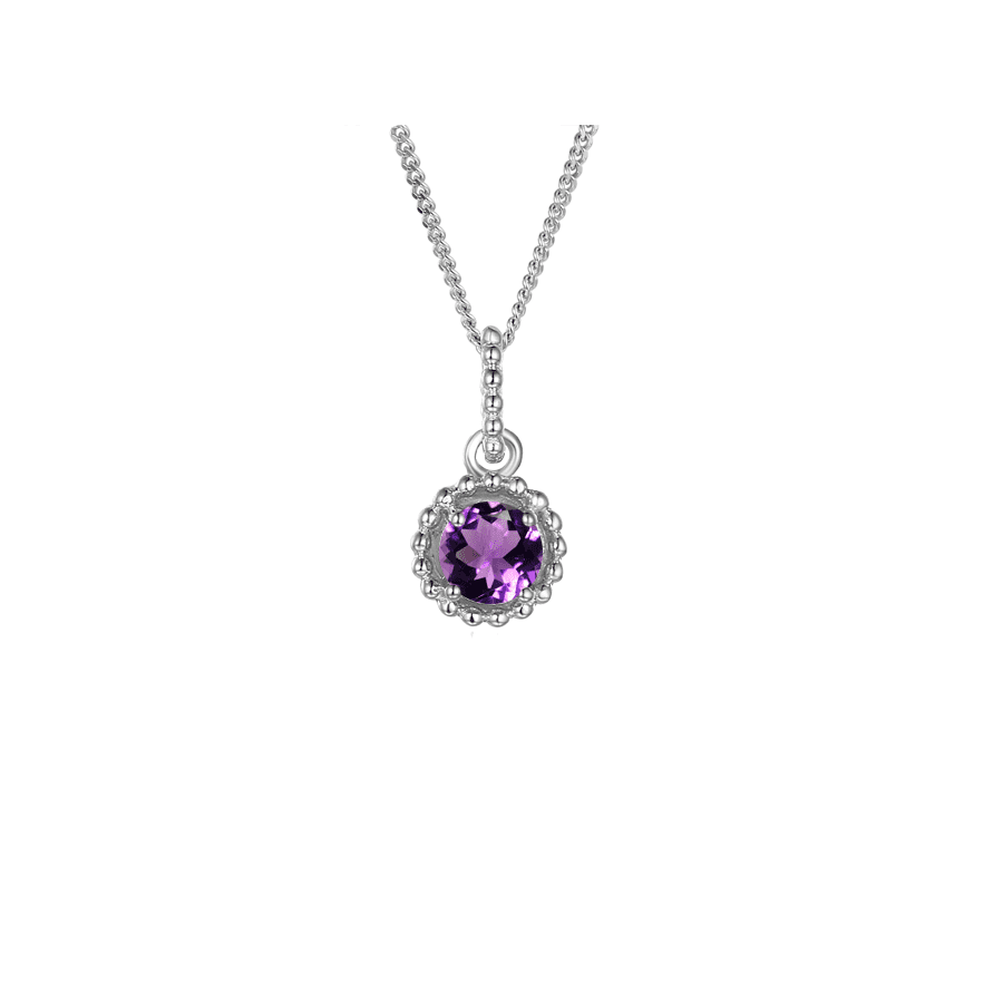 Silver And Amethyst Beaded round pendant