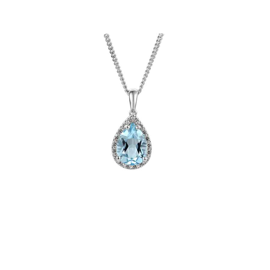 Silver, Blue Topaz and Cubic Zirconia teardrop cluster pendant