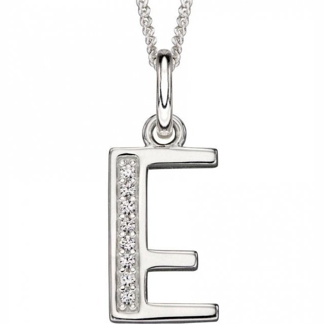 Silver And Cubic Zirconia Initial Pendant (E)