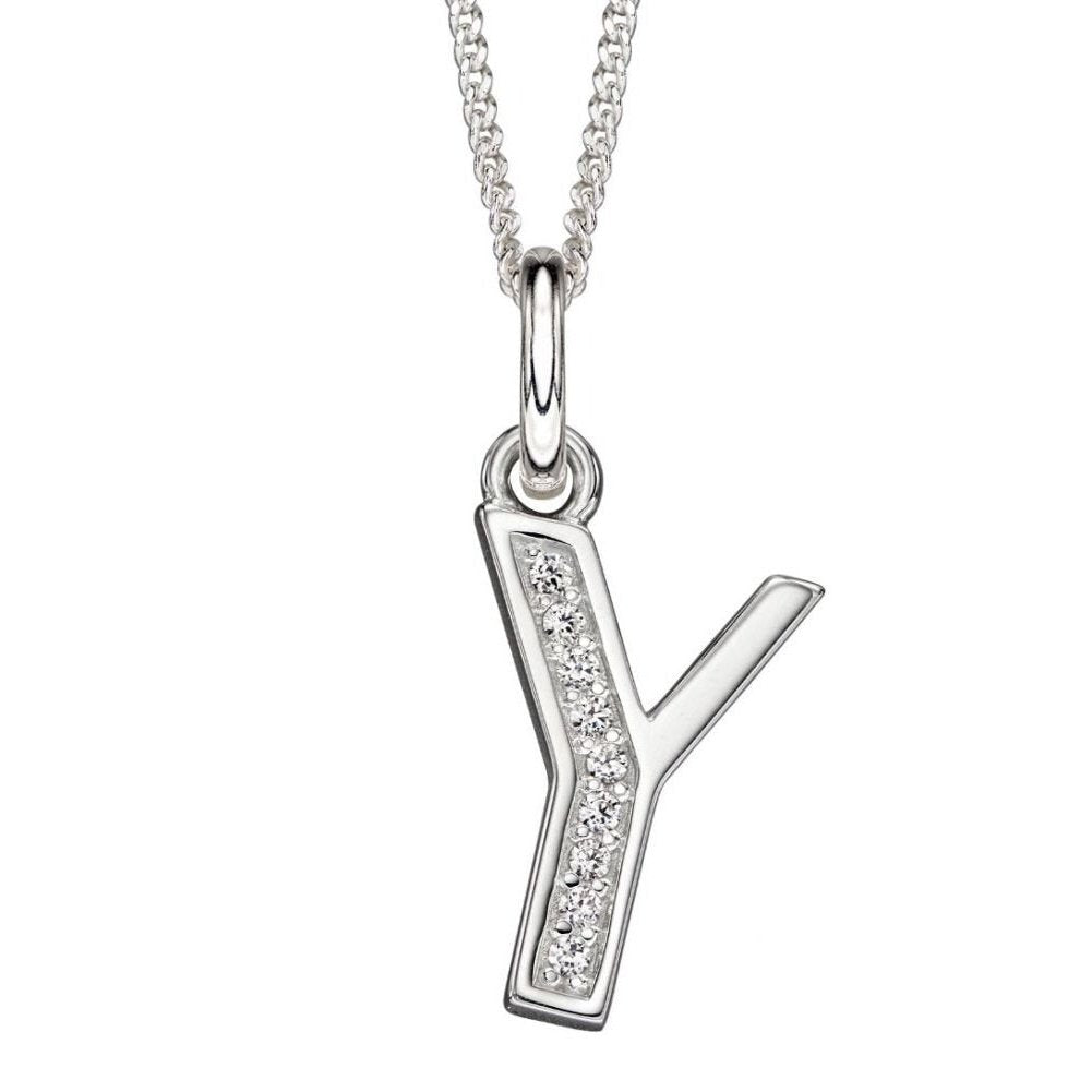 Silver And Cubic Zirconia Initial Pendant (Y)