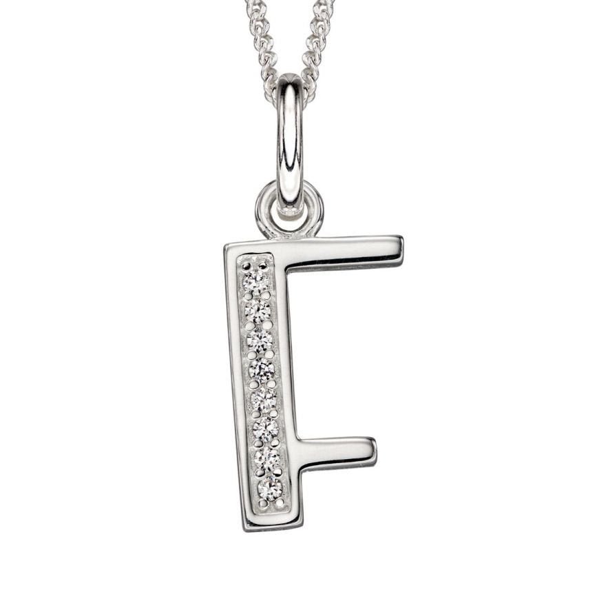 Silver And Cubic Zirconia Initial Pendant (F)