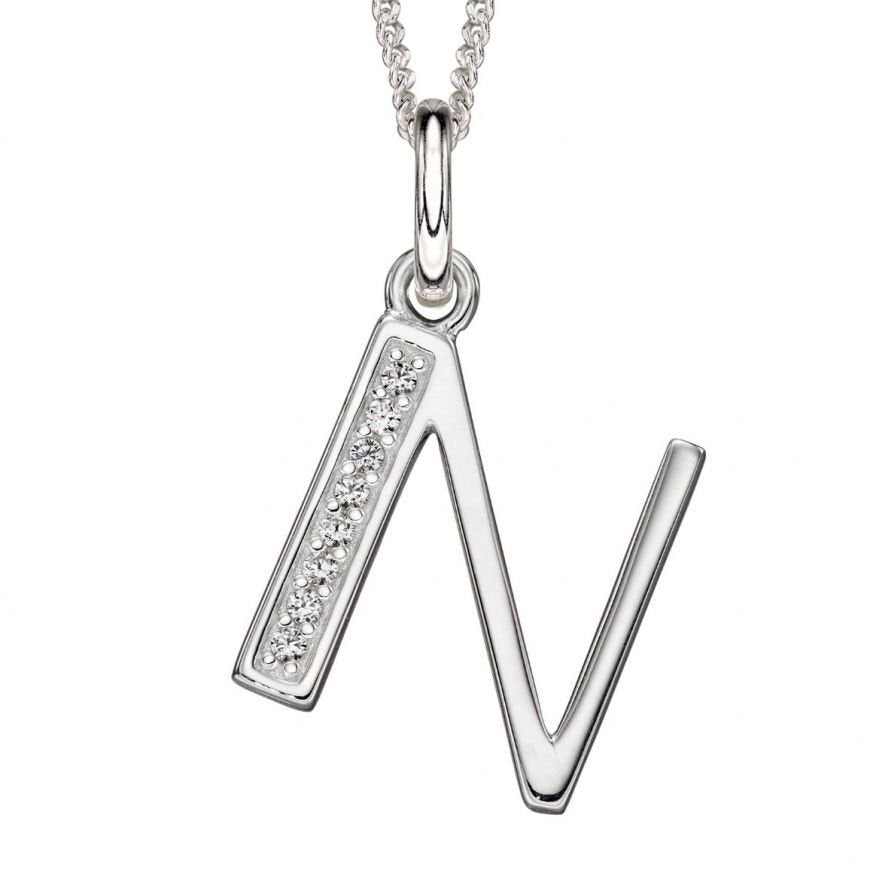 Silver And Cubic Zirconia Initial Pendant (N)