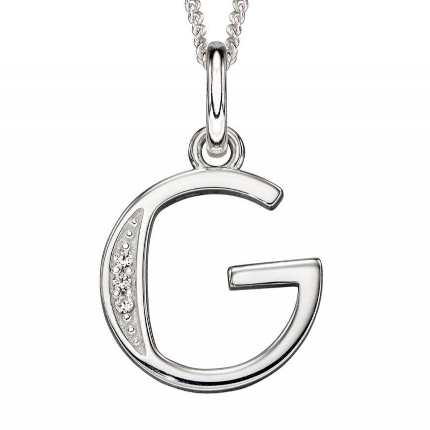 Silver And Cubic Zirconia Initial Pendant (G)