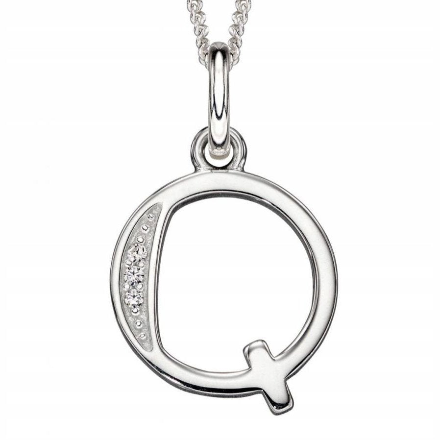 Silver And Cubic Zirconia Initial Pendant (Q)