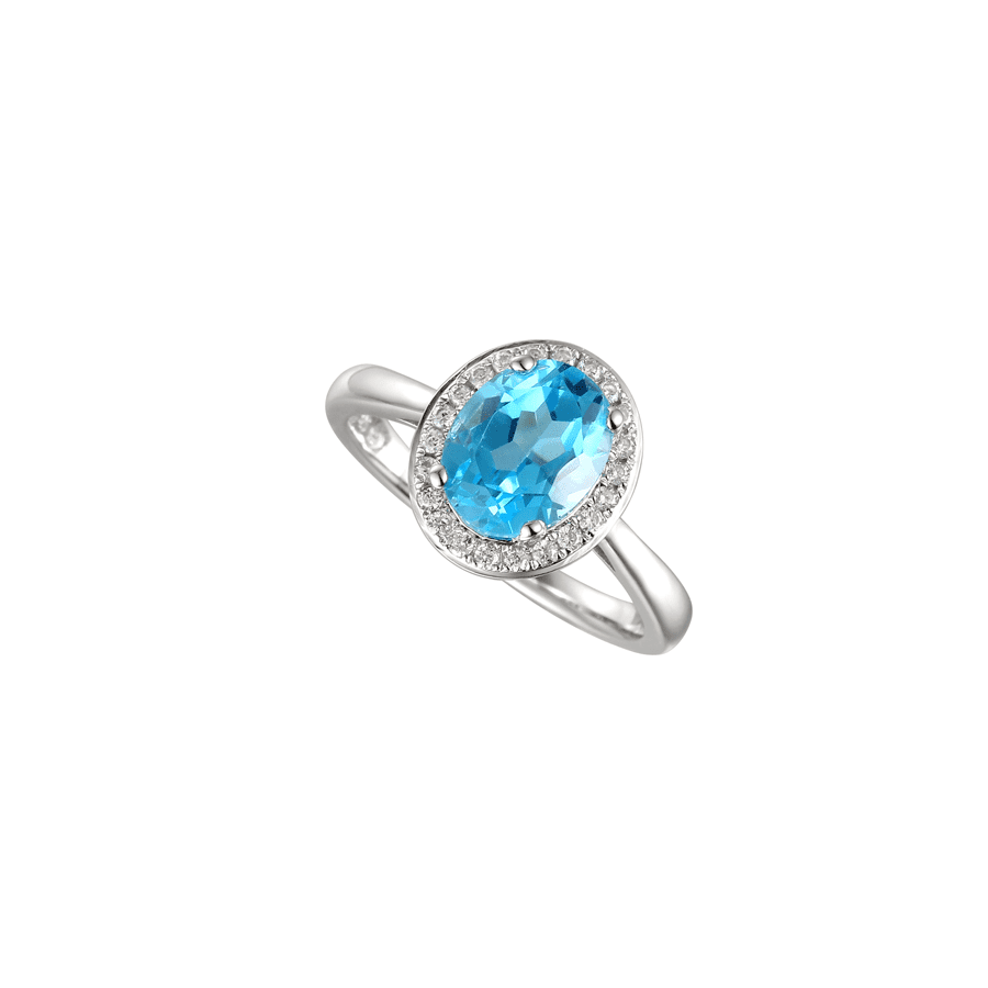 Silver, Blue Topaz and Cubic Zirconia oval ring