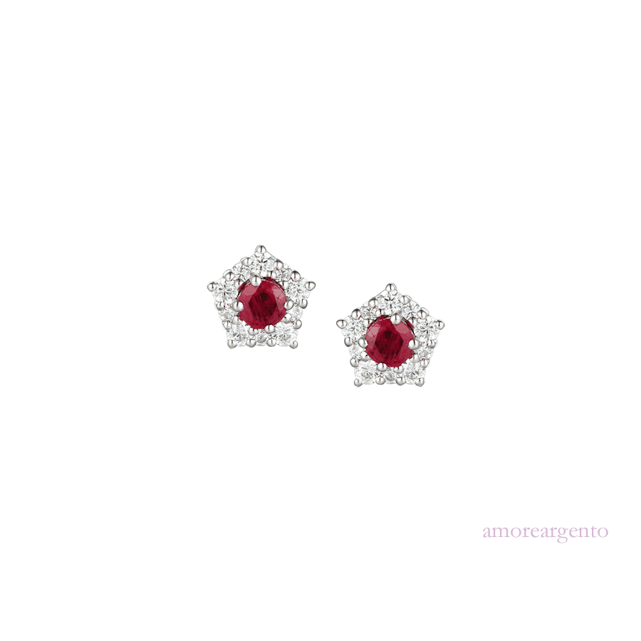 Silver, Ruby and Cubic Zirconia star design stud earrings