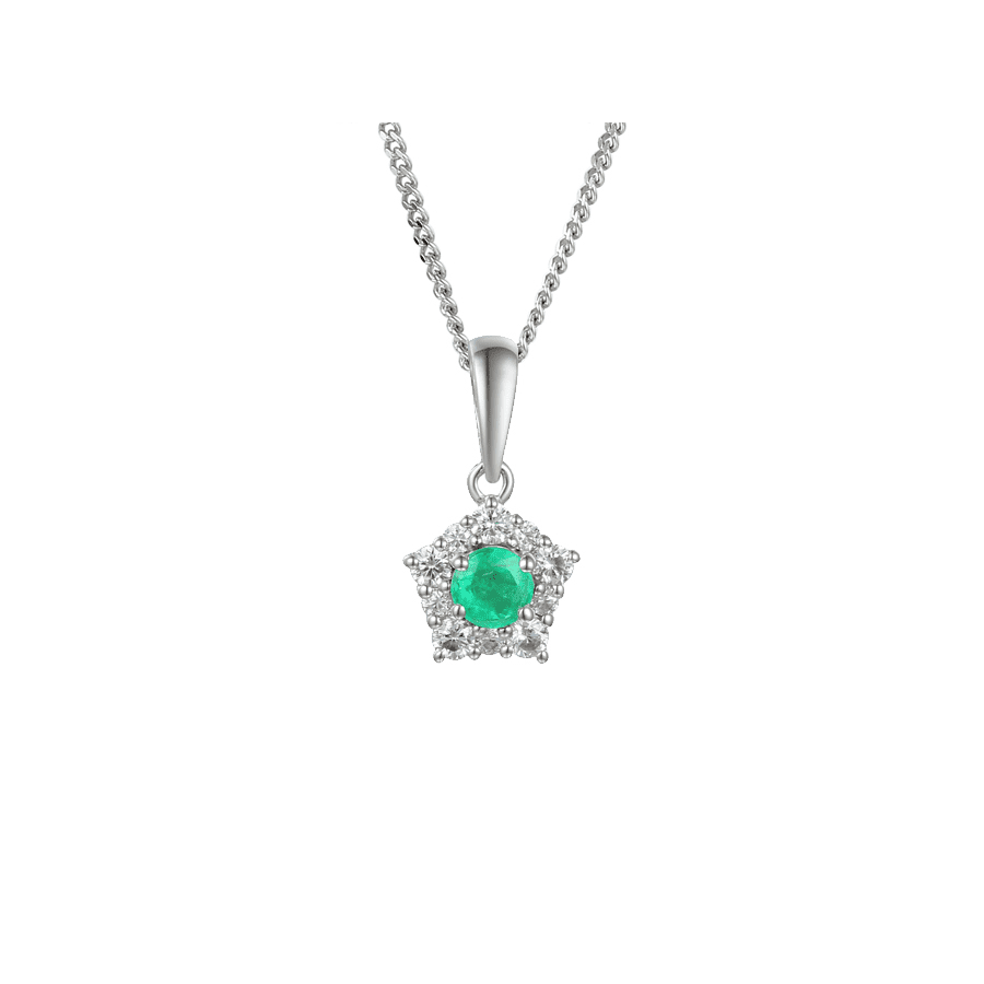 Silver, Emerald and Cubic Zirconia star cluster pendant