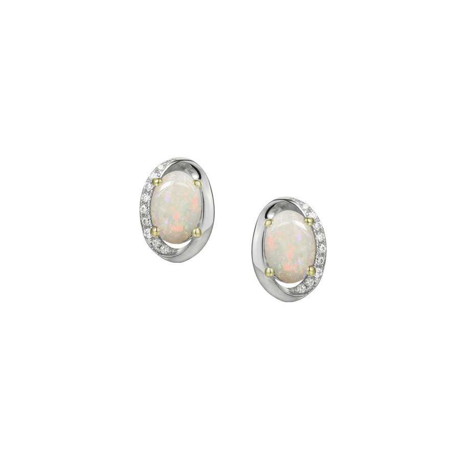 Silver, Opal and Cubic Zirconia stud earrings