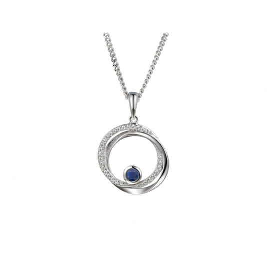 Silver, sapphire and cubic zirconia round pendant