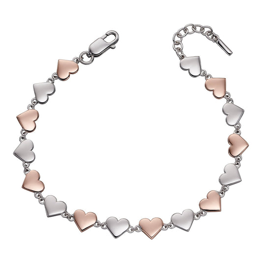 Fiorelli Silver and Rose Gold plated Detail Heart Charm Bracelet