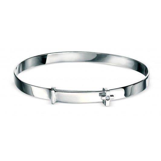 D For Diamond Silver And Diamond Cross Baby Bangle