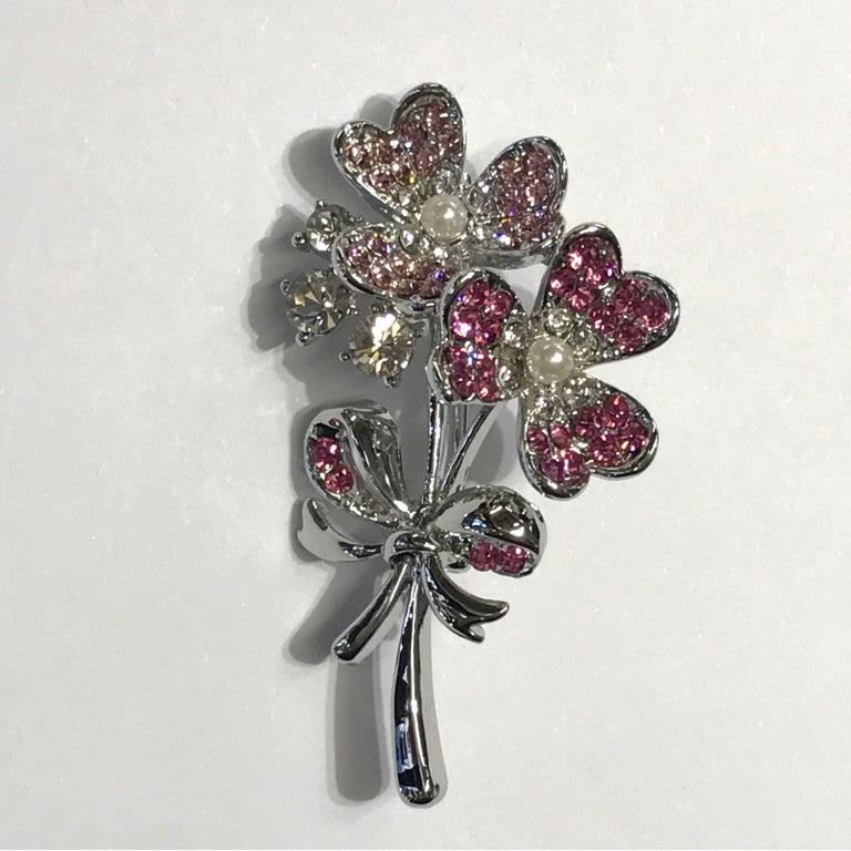 Pink sparkle flower brooch