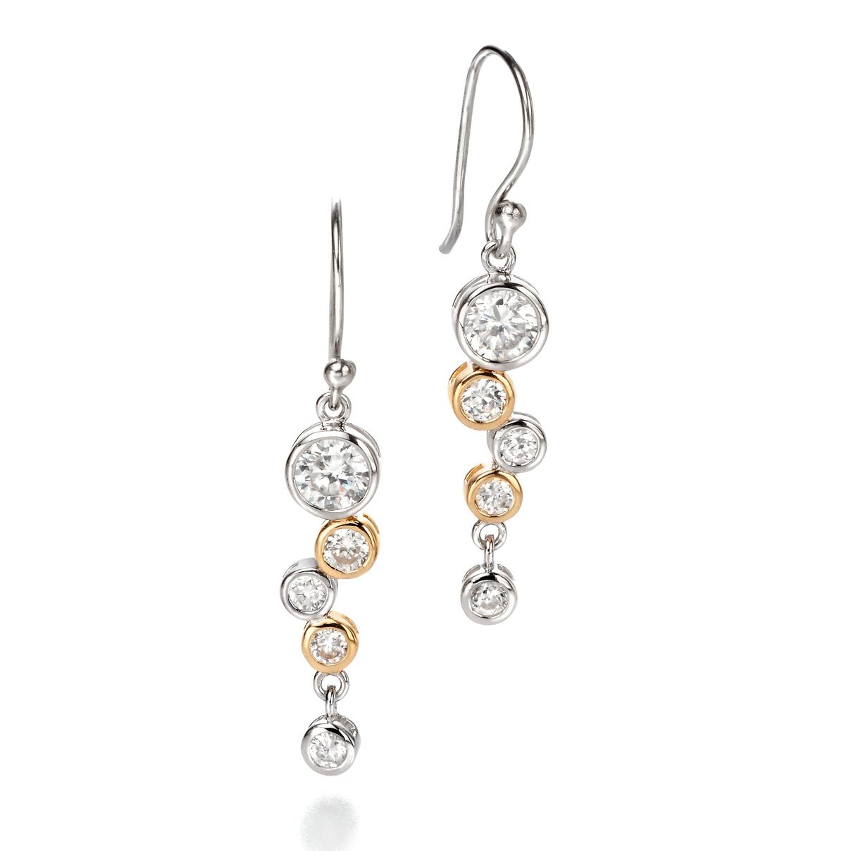 Fiorelli Silver, Gold Plated detail and Cubic Zirconia Drop Earrings
