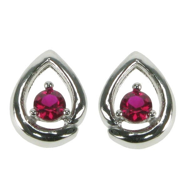 silver and Created Ruby open teardrop stud earrings