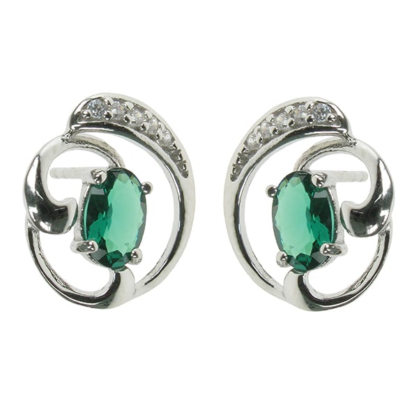 Silver Created Emerald and Cubic Zirconia posh stud earrings