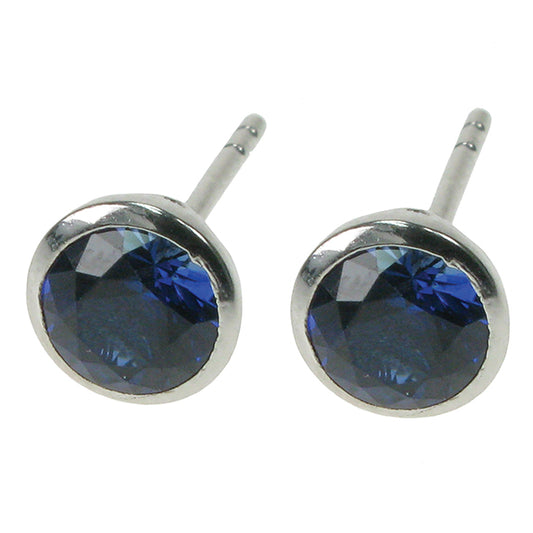 silver and Created Sapphire round stud earrings