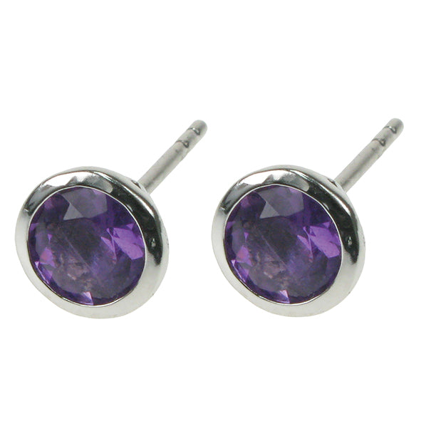 silver and Amethyst small round stud earrings