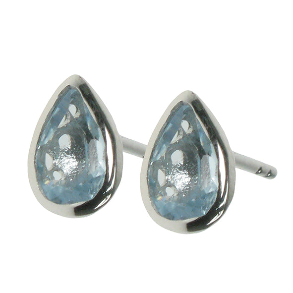 silver and Blue Topaz teardrop stud earrings