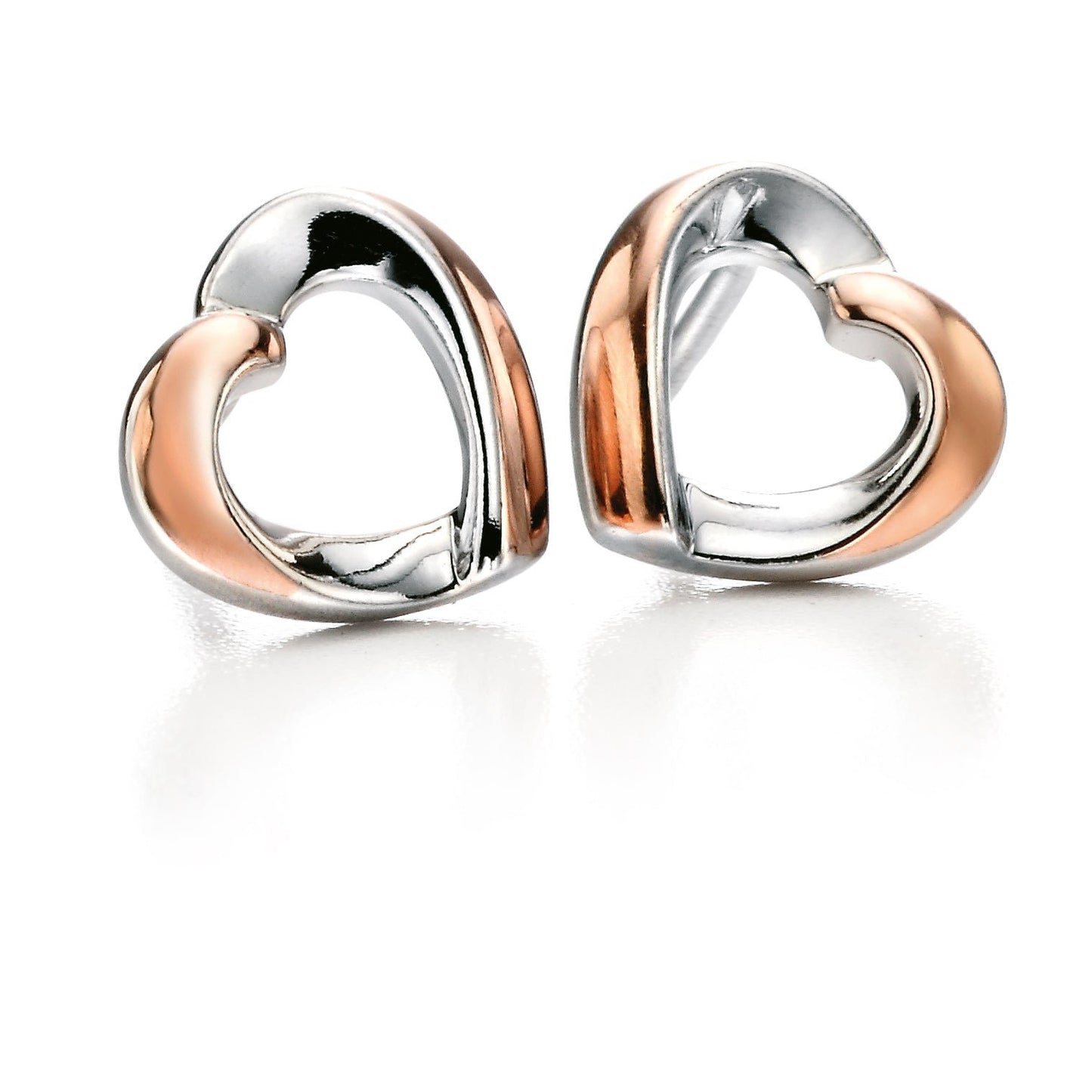 Fiorelli Silver & Rose Gold plated Detail warped heart Stud Earrings