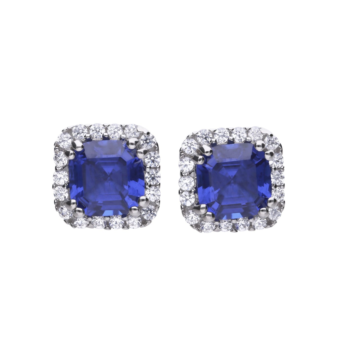 Diamonfire silver, blue and white cubic zirconia square stud earrings