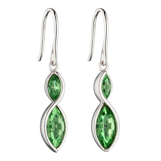 Fiorelli silver and green crystal infinity drop earrings