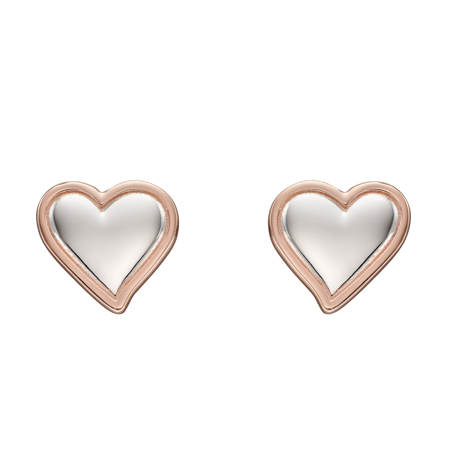 Silver and Rose Gold plated Detail Heart Shaped Stud Earrings