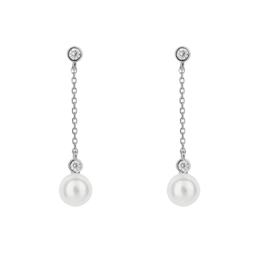 Diamonfire Silver And Shell Pear With Cubic ZIrconia chain drop earrings.