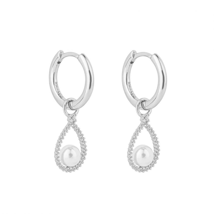 Diamonfire Silver, Cubic Zirconia and shell pearl Teardrop charm Hoop Earrings