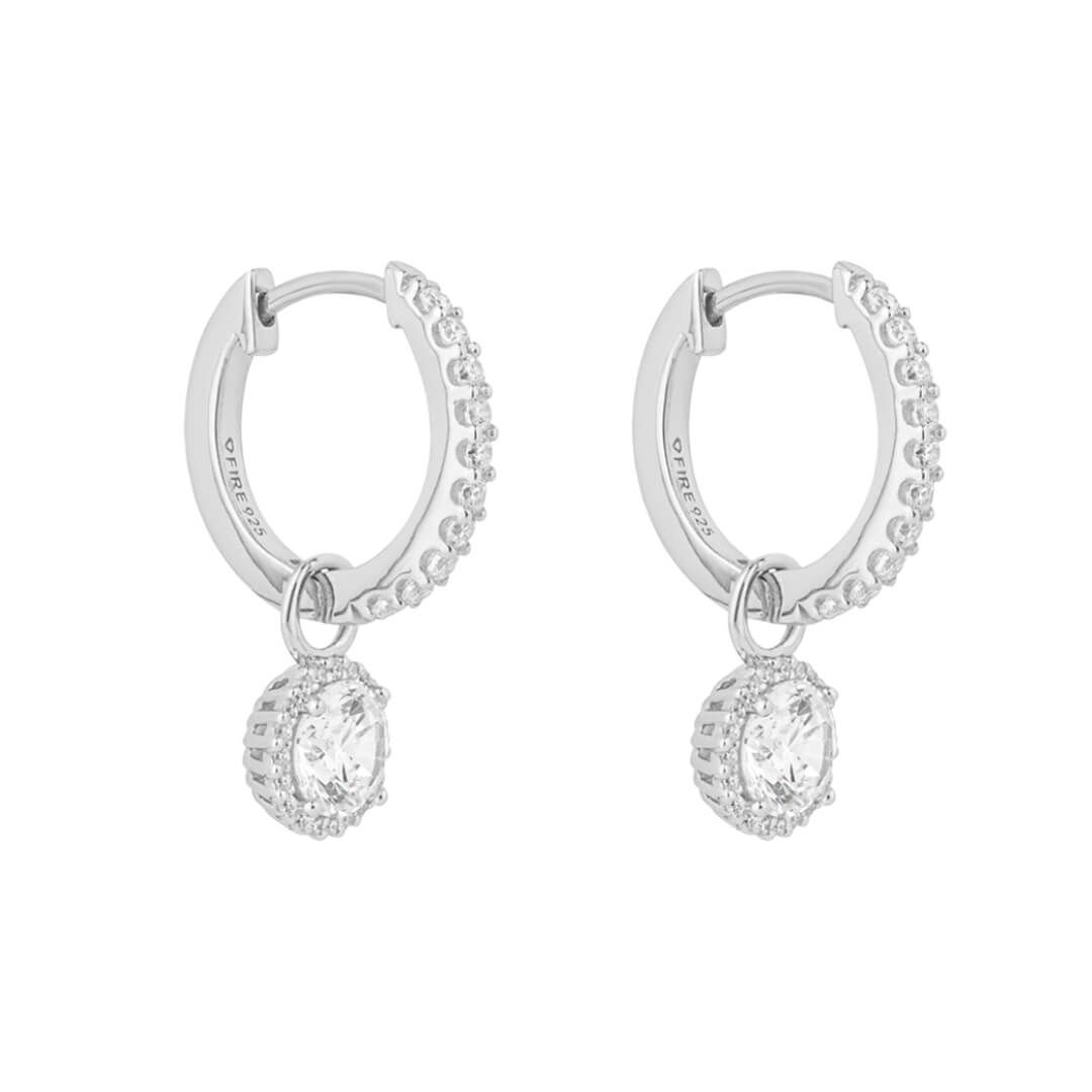 Diamonfire silver and cubic zirconia charm hoop earrings