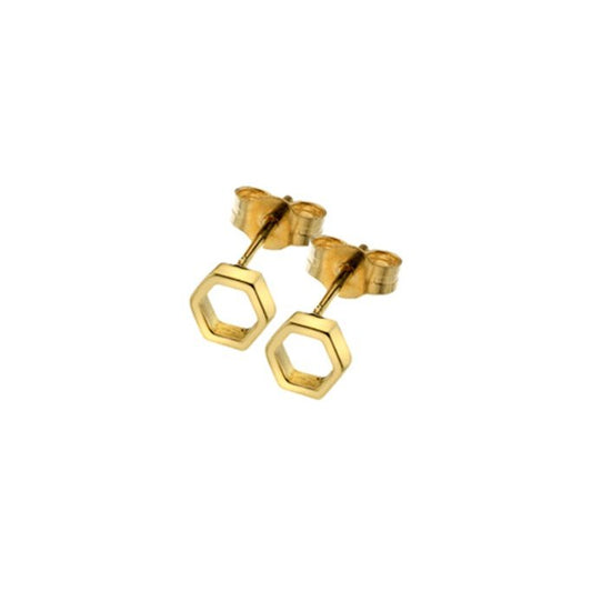 9CT Gold hexagonal stud earrings