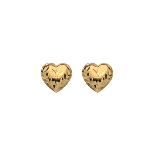 9CT Gold patterned heart stud earrings