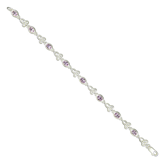 Silver oval Amethyst and Celtic bars bracelet