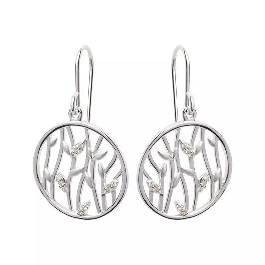 Silver and Cubic Zirconia circular patterned drop earrings