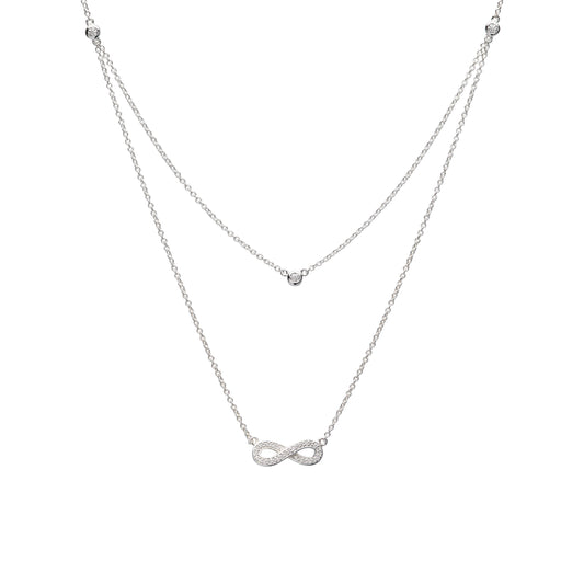 Silver and cubic zirconia  infinity style double necklet