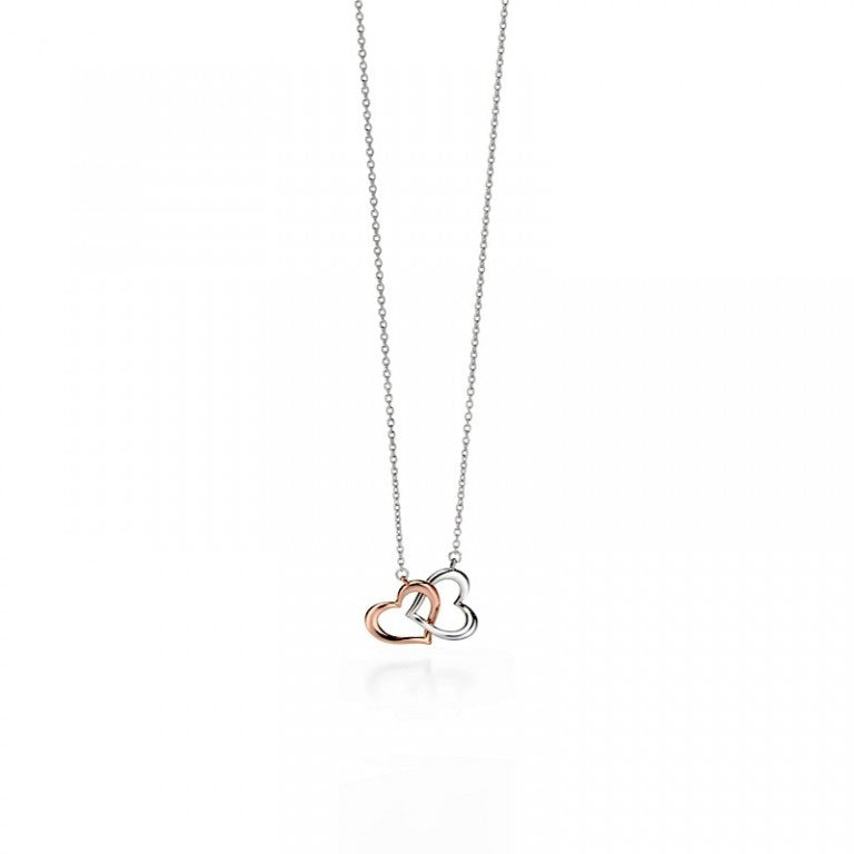 silver and rose gold plated detail  Double heart necklet