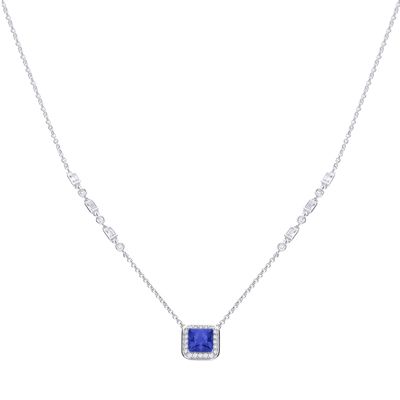 Diamonfire silver with blue and white cubic zirconia square cluster necklet