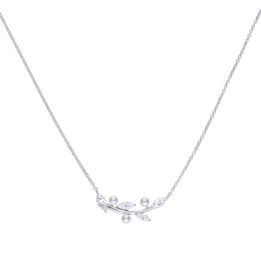Diamonfire Silver, Pearl and Marquise Cubic Zirconias Necklace