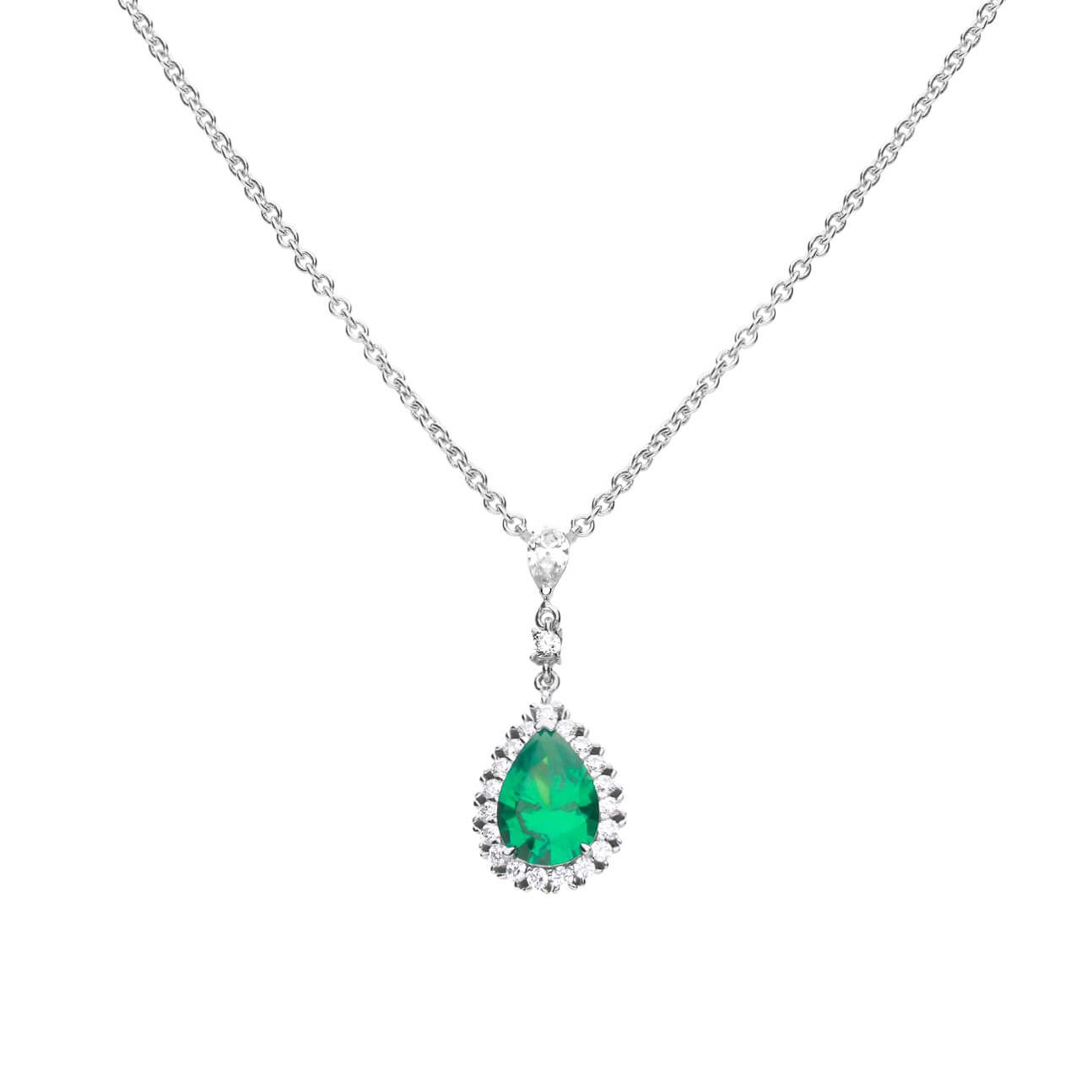 Diamonfire silver with green and white cubic zirconia teardrop cluster pendant