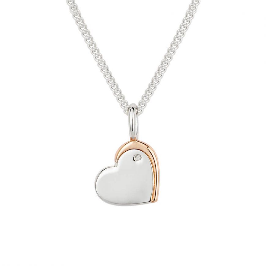 D For Diamond Silver And Rose Gold Plated detail With Diamond Heart Pendant