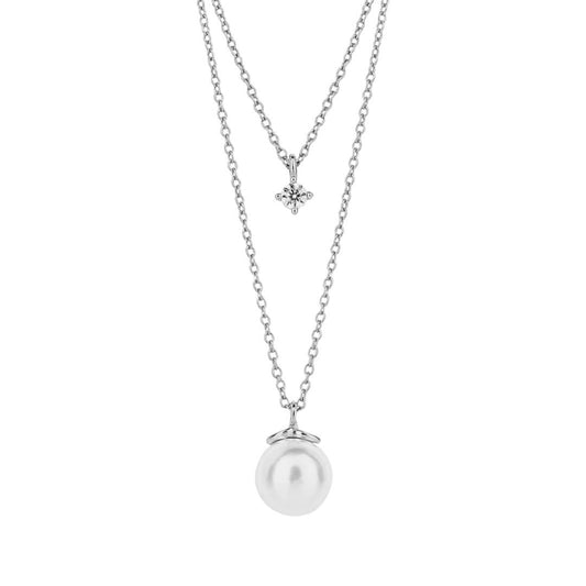 Diamonfire Silver With Shell Pearl And Cubic Zirconia Double Pendants