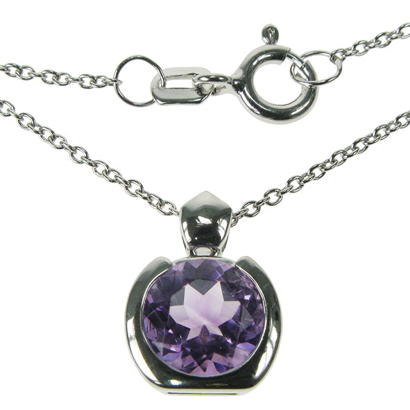 silver and Amethyst round pendant