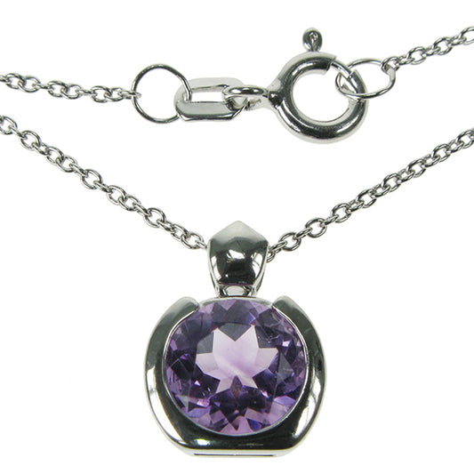 silver and Amethyst round pendant