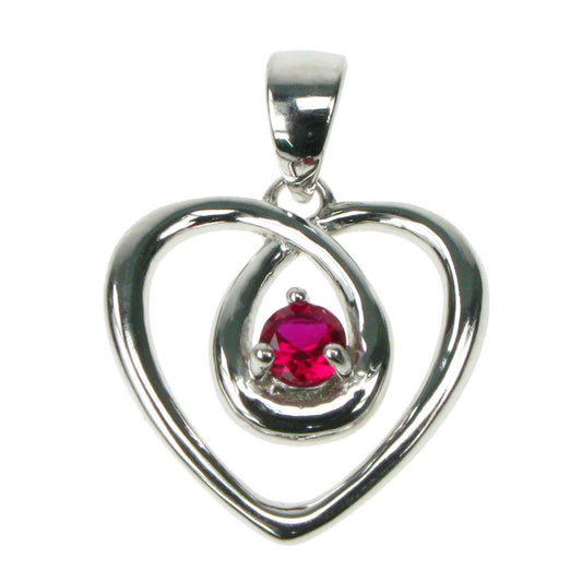 silver and Created Ruby entwined heart pendant