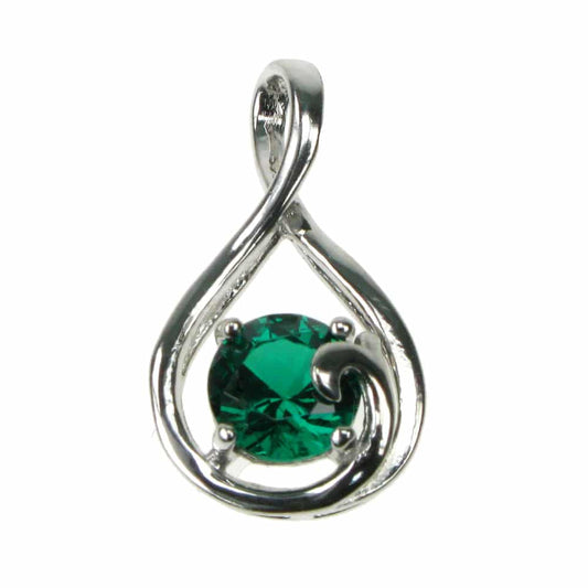silver and created Emerald twist pendant