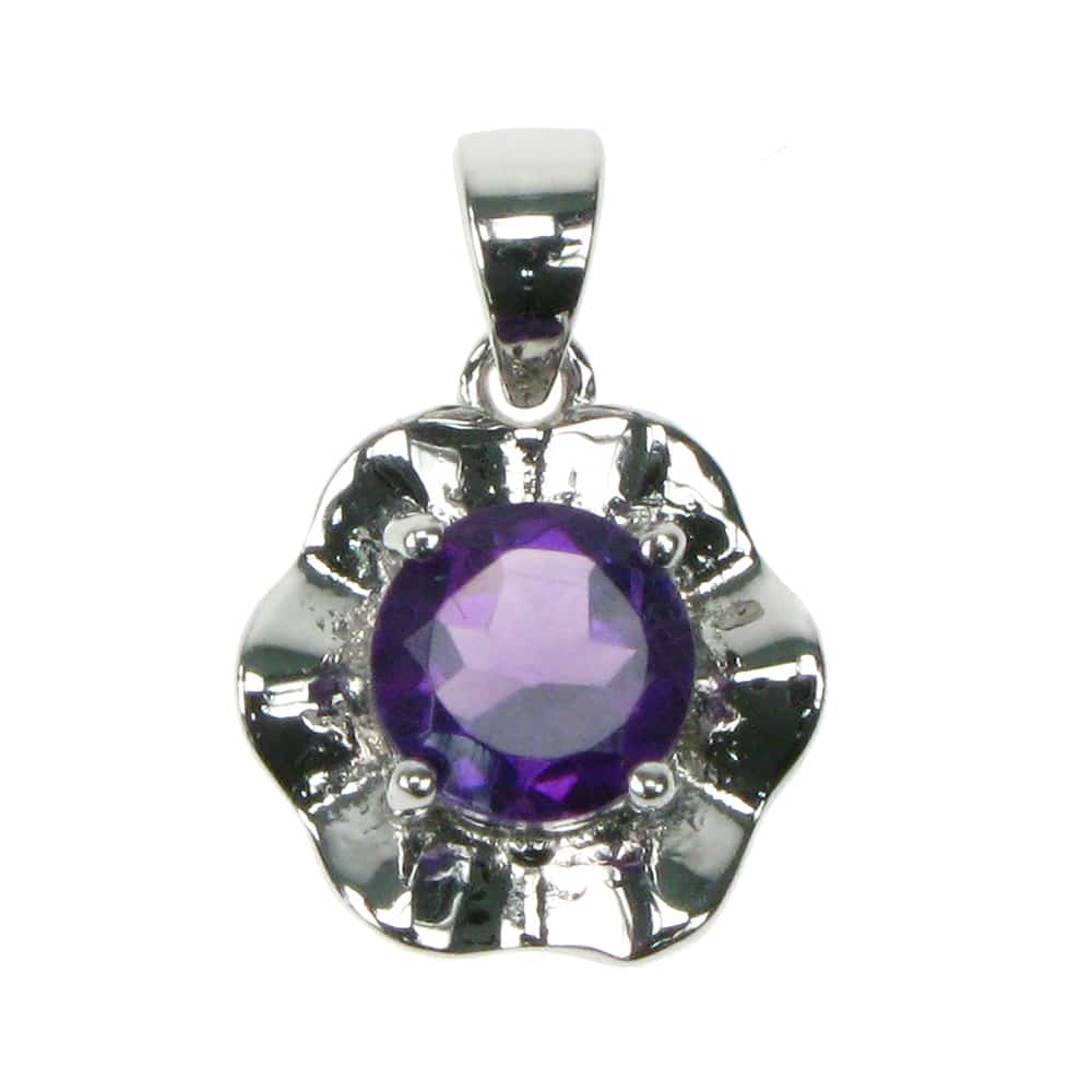 silver and Amethyst flower pendant